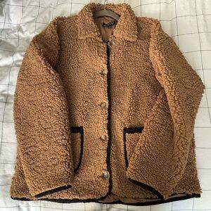 J. Crew Tan Teddy Jacket with Black Trim
